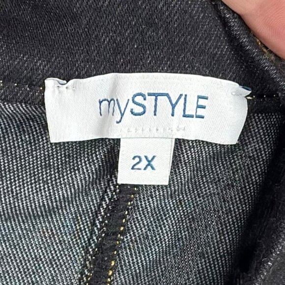 mySTYLE 2X Dark Wash Pull-On Jegging Capris Contrast Stitch Plus Thin - Picture 7 of 9